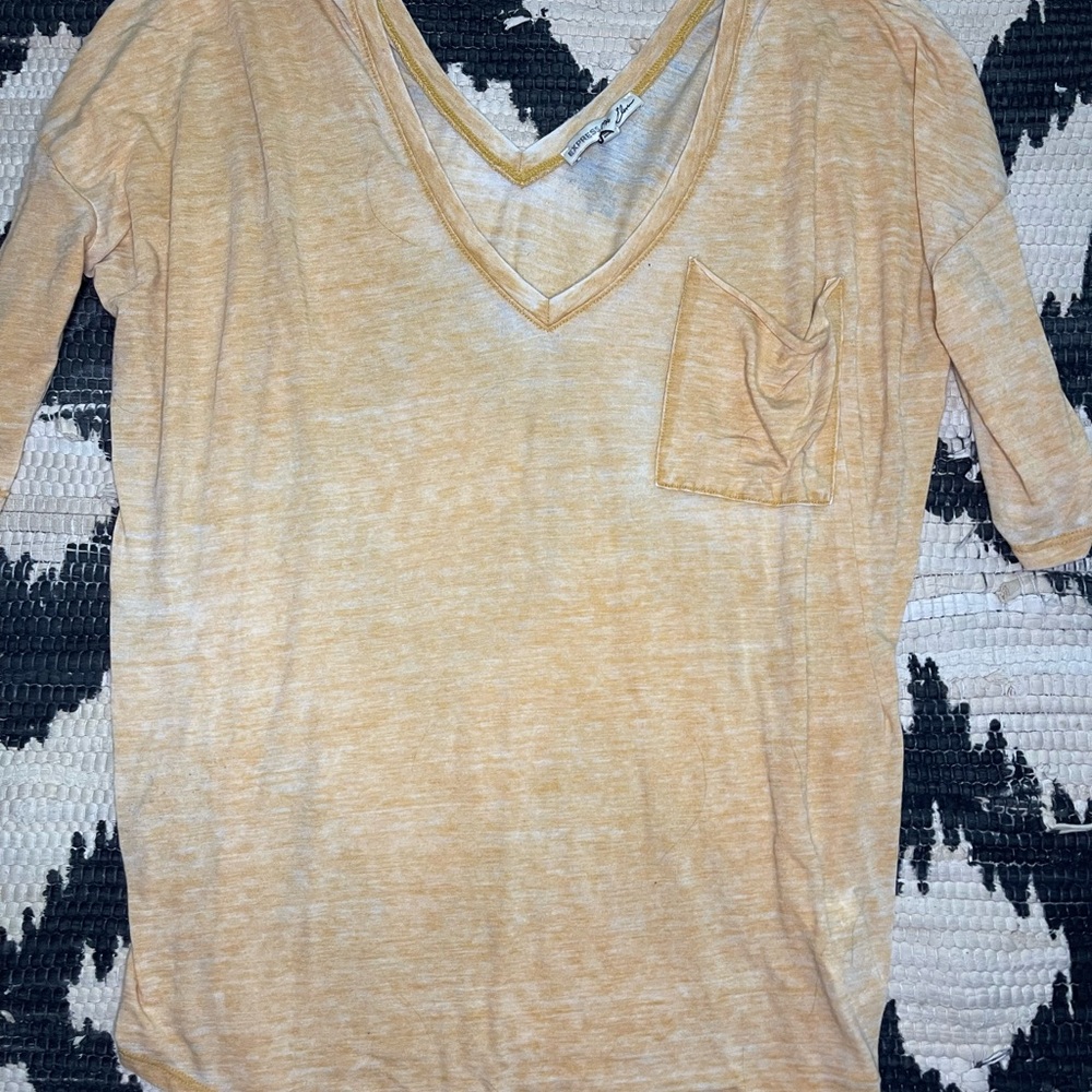 Express one element yellow deep v neck